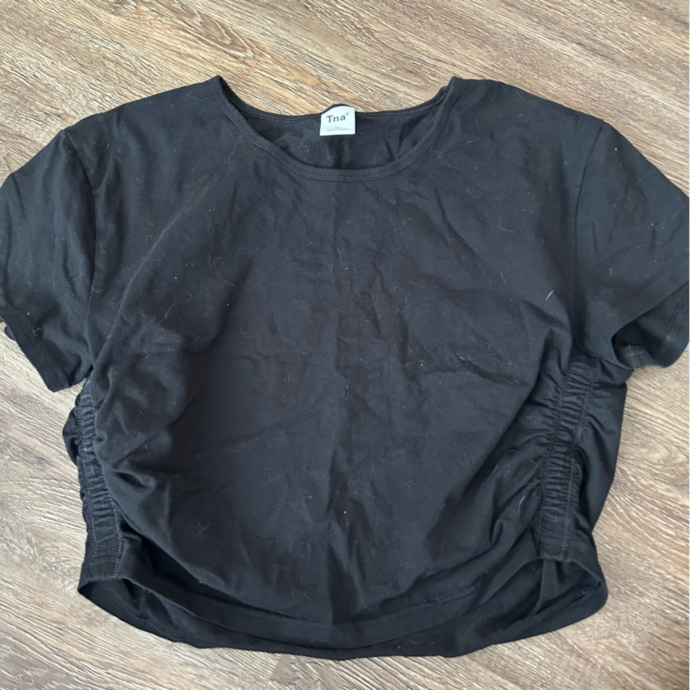 TNA Black Ruched Short Sleeve Top